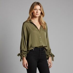 🌻NEW w/tags Anthropologie Harshman Sage Green Puff-Sleeved Blouse Size Small